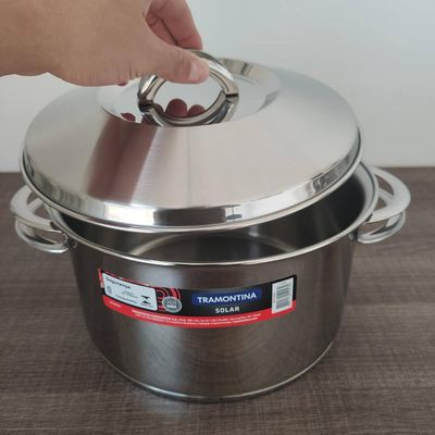 Panela de Fundo Triplo Caçarola Inox 6,1L com Tampa 24cm Tramontina Solar Inox