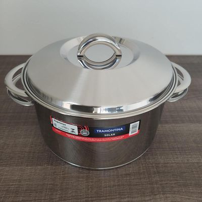 Panela de Fundo Triplo Caçarola Inox 6,1L com Tampa 24cm Tramontina Solar Inox