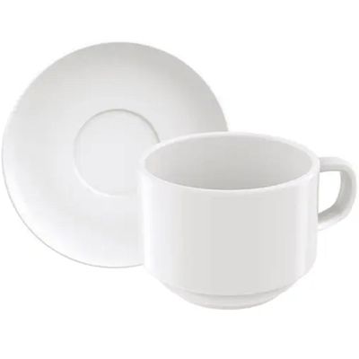 Conjunto 24 Xícaras de Café com Pires em Porcelana 240ml Mesa Posta Café da Manhã