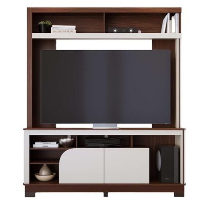 Estante Painel Para Tv 65 Pol 160cm Doman C04 Nogueria Real Off White Matte - Lyam Decor