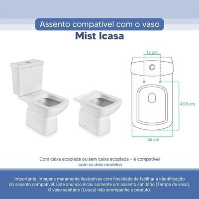 Tampa Vaso Sanitário Poliester Acrilico El Misti Branco Para Bacia Icasa
