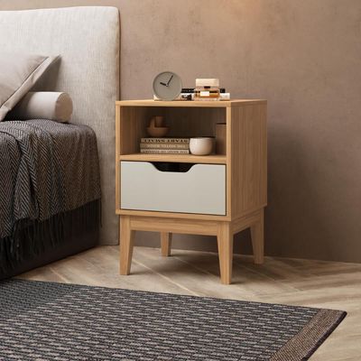 Mesa de Cabeceira com 1 Nicho e 1 Gaveta MDP Mel Off White 40x38x57cm MB 1095 Movelbento