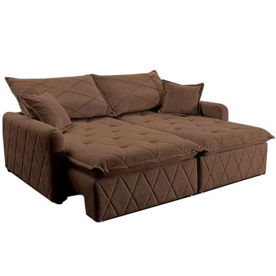 Sofá 3 lugares Cama inBox Sublime com Assento Retrátil e Encosto Reclinável em Boucle Marrom
