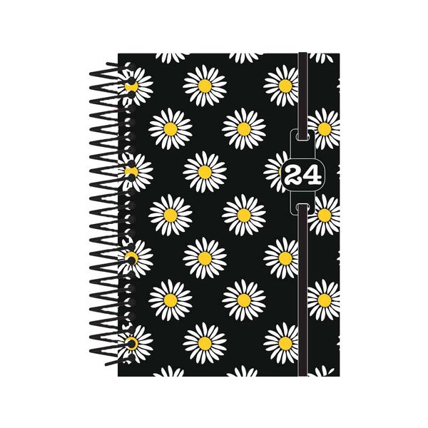 Agenda Clássica Confetti Margaridas Preta e Branca