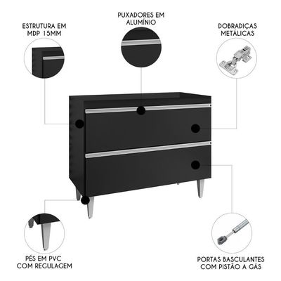 Balcão De Cozinha Para Pia 100cm Sem Tampo Julia M24 Preto - Mpozenato