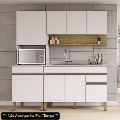 Armário De Cozinha 3 Peças Balcão 150cm Sem Tampo Lina13 K02 Supremo-freijó - Mpozenato