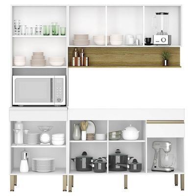 Armário De Cozinha 3 Peças Balcão 150cm Sem Tampo Lina13 K02 Supremo-freijó - Mpozenato