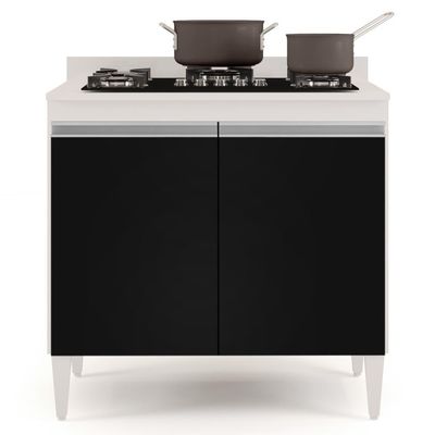 Balcão Para Cooktop 80cm 2 Portas Flórida Branco-preto - Lumil Móveis