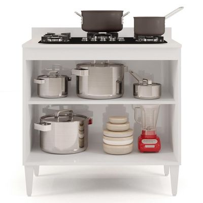 Balcão Para Cooktop 80cm 2 Portas Flórida Branco-preto - Lumil Móveis