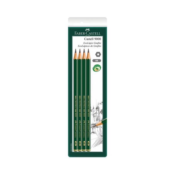 Lápis Grafite Faber-Castell Nº6B com 4 Unidades