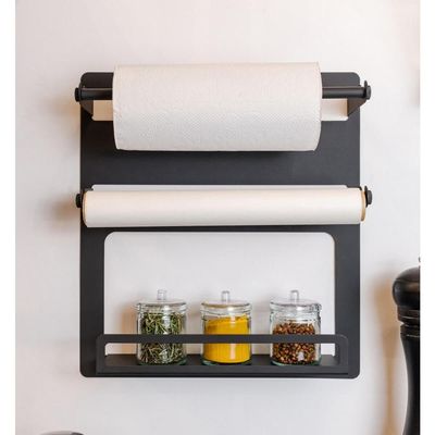 Porta Rolos de Cozinha Preto Papel Toalha Alumínio Condimentos Suporte Dispenser Parede Temperos