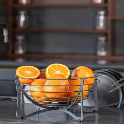 Cesta de Frutas Fruteira Redonda de Mesa Cinza 34,5cm Masutti Aramada Carbono