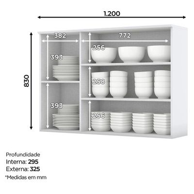 Armario Aéreo 3 Portas MDF 120 Cm Americana C352 Branco Henn
