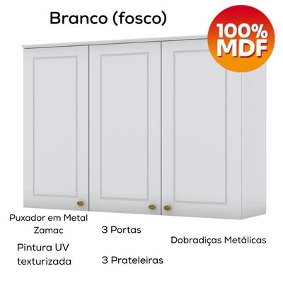 Armario Aéreo 3 Portas MDF 120 Cm Americana C352 Branco Henn