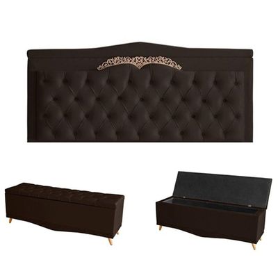 Kit Barcelona Cabeceira De Cama Painel E Calçadeira Baú King 195 Cm Suede Marrom Do Lar Móveis E Decoração