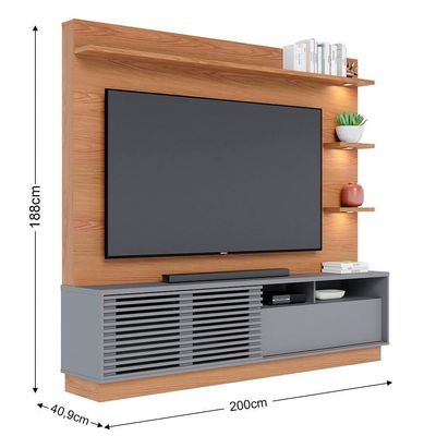 Estante Home Theater Para 70 Pol. Com Led 200cm Amiche C05 Freijó-cinza Fosco - Mpozenato