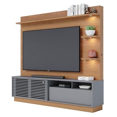 Estante Home Theater Para 70 Pol. Com Led 200cm Amiche C05 Freijó-cinza Fosco - Mpozenato