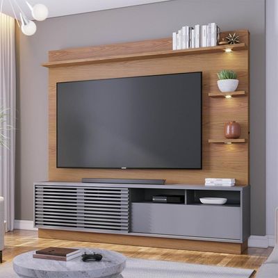 Estante Home Theater Para 70 Pol. Com Led 200cm Amiche C05 Freijó-cinza Fosco - Mpozenato