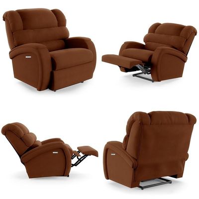 Poltrona Do Papai Reclinável Kalie Elétrica Botão Led Massagem Fh9 Veludo Terracota - Mpozenato