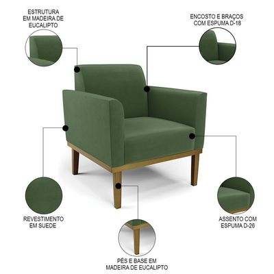 Sofá Namoradeira E 1 Poltrona Base Madeira Castanho Maressa Suede Verde - Ibiza