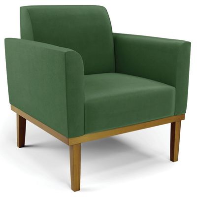 Sofá Namoradeira E 1 Poltrona Base Madeira Castanho Maressa Suede Verde - Ibiza