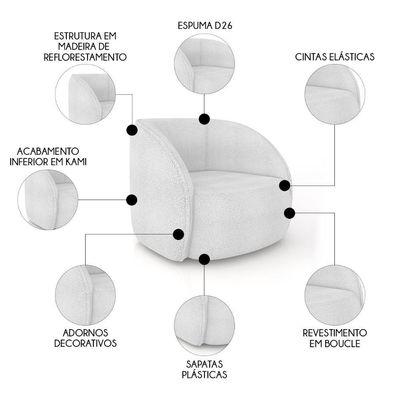 Poltrona Para Sala Orgânica Kit 2 Zion M22 Boucle Branco - Mpozenato