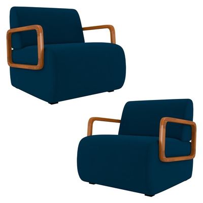 Poltrona Decorativa Orgânica Para Sala Kit 2 Belarus K04 Veludo Azul - Mpozenato