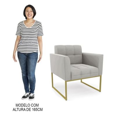 Poltrona Decorativa Base Industrial Dourado Ana Veludo Cinza - Ibiza