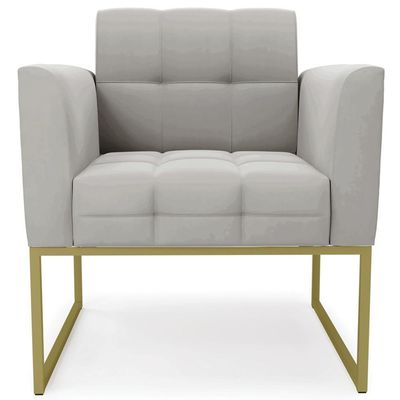 Poltrona Decorativa Base Industrial Dourado Ana Veludo Cinza - Ibiza