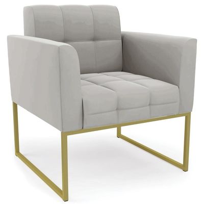Poltrona Decorativa Base Industrial Dourado Ana Veludo Cinza - Ibiza