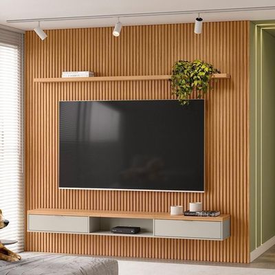 Painel Ripado Para 75 Pol. Com Bancada 258cm Plus L06 Nature-off White - Mpozenato