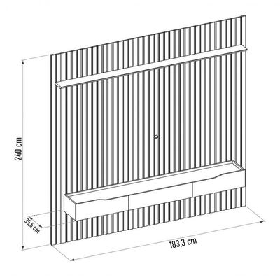 Painel Para 65 Pol Ripado Com Bancada Suspensa 183x240cm Pratisk D04 Freijó-off White - Mpozenato