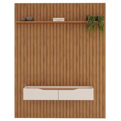Painel Para 65 Pol Ripado Com Bancada Suspensa 183x240cm Pratisk D04 Freijó-off White - Mpozenato