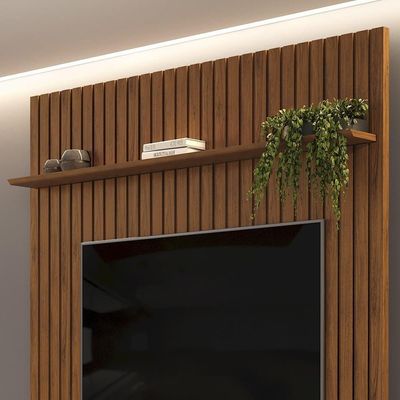 Painel Para 65 Pol Ripado Com Bancada Suspensa 183x240cm Pratisk D04 Freijó-off White - Mpozenato