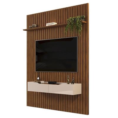 Painel Para 65 Pol Ripado Com Bancada Suspensa 183x240cm Pratisk D04 Freijó-off White - Mpozenato