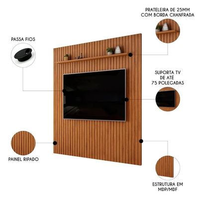 Painel 75 Pol 250cm Suspenso Ripado Noah D04 Freijó - Mpozenato