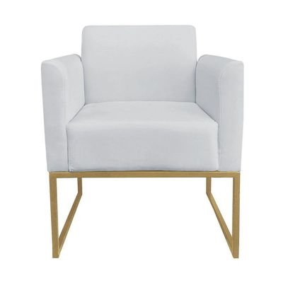 Kit 2 Poltronas Decorativas Base Industrial Dourada Maressa S10 Suede Cinza - Ibiza