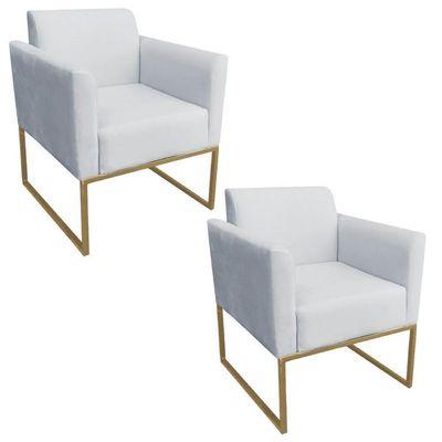 Kit 2 Poltronas Decorativas Base Industrial Dourada Maressa S10 Suede Cinza - Ibiza
