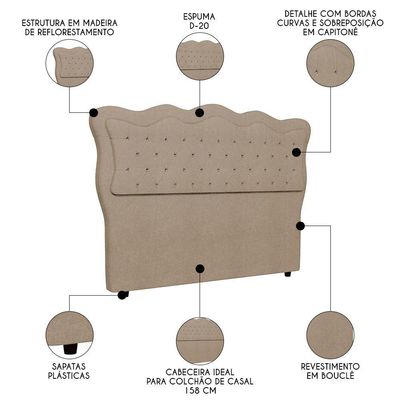 Cabeceira Casal Queen Cama 160cm Oregon I02 Bouclê Capuccino - Mpozenato