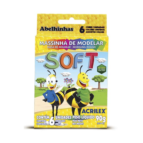 Massa Modelar Acrilex Soft Base de Amido com 6 Cores Foscas 90g