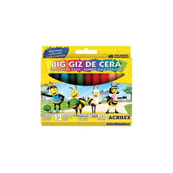 Giz Cera Acrilex Big Regular com 12 Cores 112g