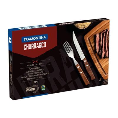Jogo de Talheres para Churrasco Tramontina em Aço Inox e Madeira Natural 12 Peças