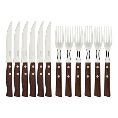 Jogo de Talheres para Churrasco Tramontina em Aço Inox e Madeira Natural 12 Peças