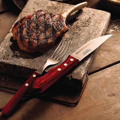 Faca Talher para Churrasco Jumbo Tramontina Aço Inox Madeira Tratada Polywood Vermelho