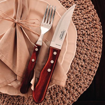 Faca Talher para Churrasco Jumbo Tramontina Aço Inox Madeira Tratada Polywood Vermelho