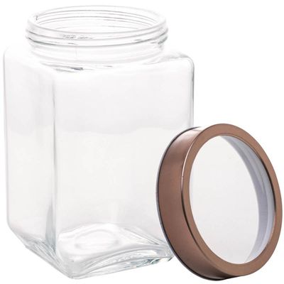 Pote de Vidro com Tampa Metal Lyor Rose Gold 1,7L Mantimentos Gastro Retangular