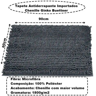 Tapete Buettner Microfibra Antiderrapante Chenille Ginko 60cmx90cm Grafite
