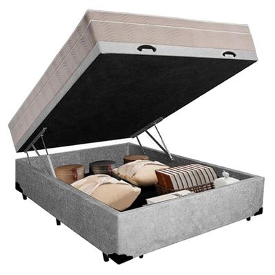 Cama Box Baú Casal Suede + Colchão Sereneprime Molas Ensacadas 138x188x69 Cinza