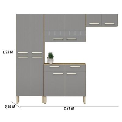 Armário De Cozinha Compacta 10 Portas 2 Gaveta Com Balcão Nala Freijó-gris
