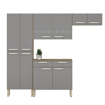 Armário De Cozinha Compacta 10 Portas 2 Gaveta Com Balcão Nala Freijó-gris